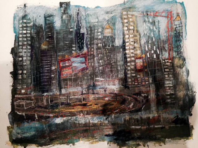 Rush Hour<br />40x34 inches <br />Oil on paper- SOLD